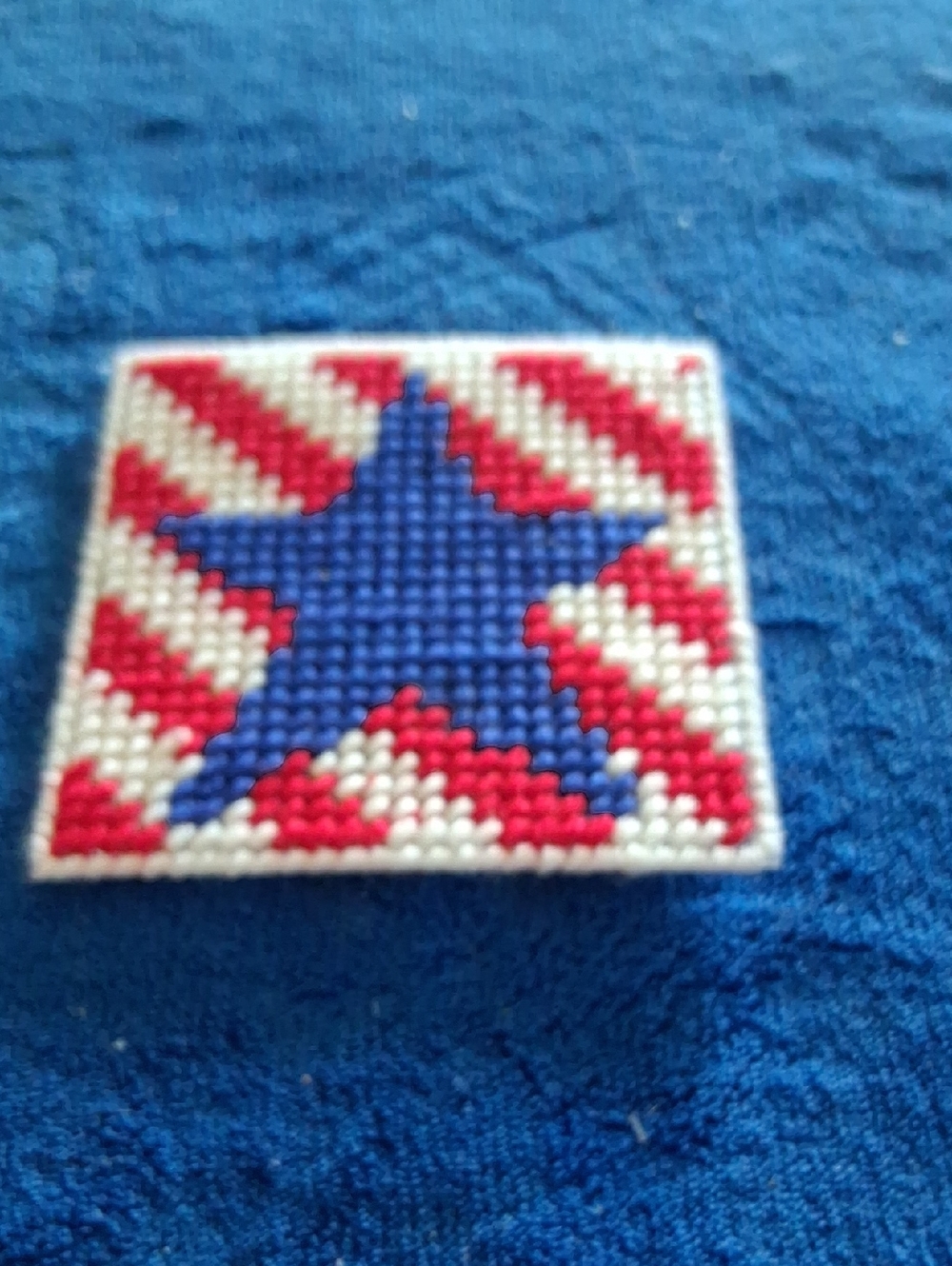 Patriotic Hand-Stitched Star Magnet - Blue, Red, White